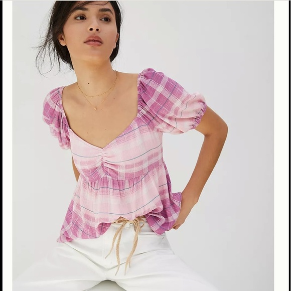 130. Anthropologie Ombré Plaid Babydoll Blouse